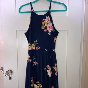 Navy Floral Halter Dress
